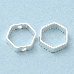 Messing Perle Rahmen, cadmiumfrei und bleifrei, Hexagon, 925 Sterling versilbert, 11x10x3 mm, Bohrung: 1.2 mm