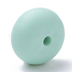 Food Grade Eco-Friendly Silicone Beads, Chewing Beads For Teethers, DIY Nursing Necklaces Making, Rondelle, Pale Turquoise, 14x8mm, Hole: 3mm