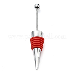Beadable Wine Stoppers, Alloy & Silicone Wine Saver Bottle Stopper, Cone, FireBrick, 115x20mm