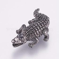 Латунные бусины, Крокодил / Аллигатор, металлический черный, 24x17x6 мм, отверстие : 1.5 мм