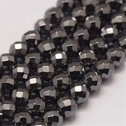 Chapelets de perles en hématite synthétique de grade AA, facette, ronde, 6mm, Trou: 1.5mm, Environ 73 pcs/chapelet, 16 pouce