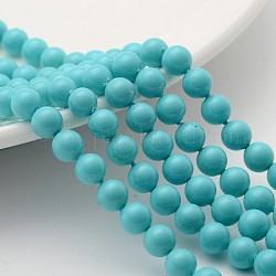 Shell Pearl Beads Strands, Grade A, Polished, Sky Blue, Round, about 6mm in diameter, hole: 0.5mm, about 61pcs/strand