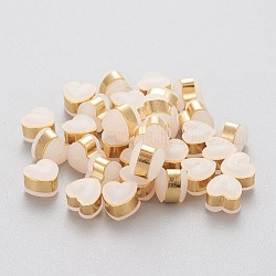 Eco-Friendly Plastic Ear Nuts, Earring Backs, with 304 Stainless Steel Findings, Heart, White, Golden, 5.5x6x5~5.5mm, Hole: 1.6~1.8mm