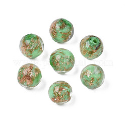 Perles vernissées de sable d'or manuelles , ronde, vert pale, 9~10x9~10mm, Trou: 1.5mm