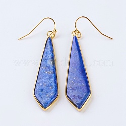 Boucles d'oreilles avec pendentif en lapis-lazuli naturel, avec les accessoires en laiton, or, cerf-volant, 57~60mm, pin: 0.7 mm