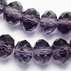 Handmade Glass Beads, Faceted Rondelle, Indigo, 10x7mm, Hole: 1mm, about 70~72pcs/strand