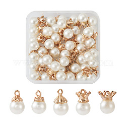 Craftdady 50 pz 5 stili ciondoli in resina imitazione perla, con accessori in lega, forme misto, oro chiaro, 7.5~15.5x10~12x10~10.5mm, Foro: 1.2~1.6 mm, 10pcs / style