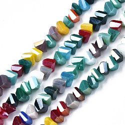 Electroplate Solid Color Glass Beads Strands, Faceted, Triangle, Dark Cyan, 3.5~4x6x4.5mm, Hole: 1mm, about 100pcs/strand, 13.39 inch~14.56 inch(34~37cm)