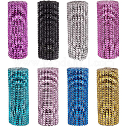 Plastic 24 Row Rhinestone Mesh Roll, Rectangle, Mixed Color, 90.5~91.5x11.8cm, about 4mm in diameter, 1yards/roll, 8rolls/set