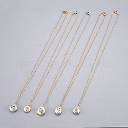 Brass Pendants Necklaces, with 304 Stainless Steel Findings, Cubic Zirconia and Natural Pearl, Nuggets, Real 18K Gold Plated & Golden, 16.45 inch(41.8cm), Pendant: 15.4~17.5x11.5~14x6~9mm