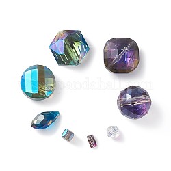 Perles de verre de galvanoplastie yilisi, larme et hexagone et plat rond et rond et carré et bicône et cube et colonne, couleur mixte, 110 pièces / kit