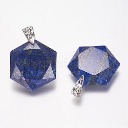 Pendenti in pietra naturale lapis lazuli, sfaccettato, esagramma, platino, 41x28x9mm, Foro: 5x9 mm