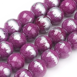 Chapelets de perles de jade naturel, couleur argent brossé, teinte, ronde, violet, 4mm, Trou: 0.8mm, Environ 90 pcs/chapelet, 15.7 pouce (40 cm)