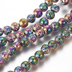 Fili di perle di roccia lavica naturale elettrodeposta, tondo, multicolore placcato, 4mm, Foro: 0.6 mm,circa87pcs/filo, 15.35 pollici (39 cm)