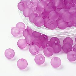Perles en acrylique transparente, ronde, mat, violette, 14mm, Trou: 2mm, environ 300 pcs/500 g