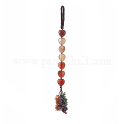 ハート天然赤瑪瑙 & ミックスストーンチップタッセルペンダント装飾  ナイロン糸の吊り飾り  215~220mm
