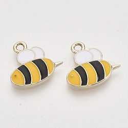 Colgantes de aleación chapada en oro claro, con esmalte, abejas, amarillo, 16x17x2.5mm, agujero: 1.8 mm