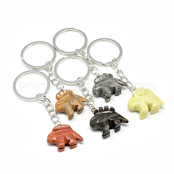 Synthetischer & natürlicher Edelstein Schlüsselanhänger, mit  eisernem Zubehör, kantille, Dinosaurier, Platin Farbe, 80~82 mm