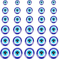 Résine cabochons mauvais oeil, demi-rond / dôme, bleu, 8~18x3.5~5.5mm, 300 pcs / boîte