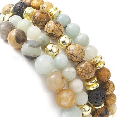 QKEPCY Set Di 4 Bracciali Elastici Per Donna Con Pietre Naturali – Braccialetti Pop-Corn In Stile Boho Impilabili, Confezione Regalo
