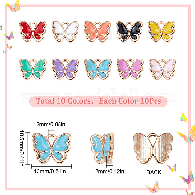 SUNNYCLUE 1 Box 100pcs 10 Colors Enamel Butterfly Charm Butterflies Charms Metal Animal Charm Small Butterfly Charms for Jewelry