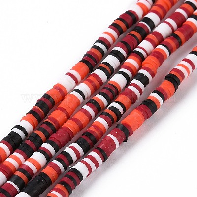 Red, Black & Striped Clay Disc Bead Strands