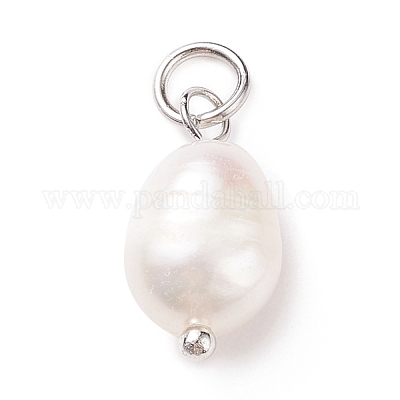 Grade B Natural Cultured Freshwater Pearl Charms, with 304 Stainless Steel Jump Rings, Polished Rice, Golden, 13.5~15x7~7.5x5~6mm