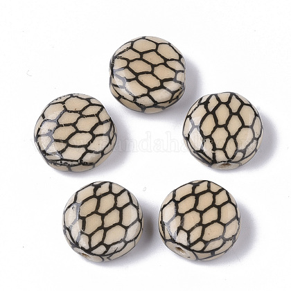 手作りの陶器ビーズ ファミーユスタイルバラ フラットラウンド 模造蛇模様 小麦 14 15x7mm 穴 1 5mmの通販 Jp Pandahall Com