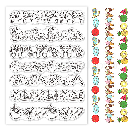 GLOBLELAND Summer Lace Clear Stamps Ice Cream Fruit Beach Silicone Clear Stamp Seals for Cards Making DIY Scrapbooking Photo Journal Album Decor Craft DIY-WH0167-56-631-1