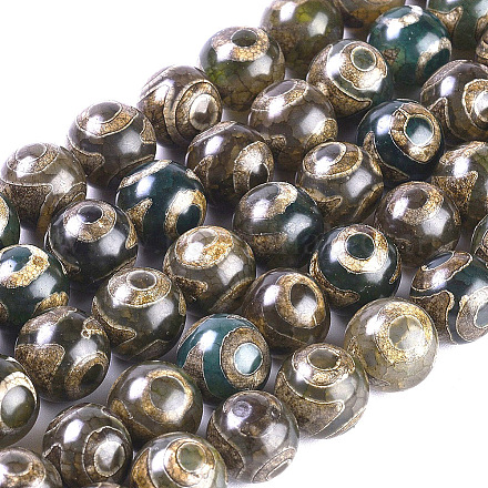 Tibetan Style 3-Eye dZi Beads Strands G-I004-10mm-05-1