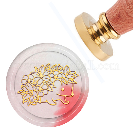CRASPIRE Wax Seal Stamp Hedgehog Sealing Wax Stamps Flower 30mm Removable Brass Head Sealing Stamp with Wooden Handle for Invitations Birthday Gift Scrapbooking AJEW-WH0184-0065-1