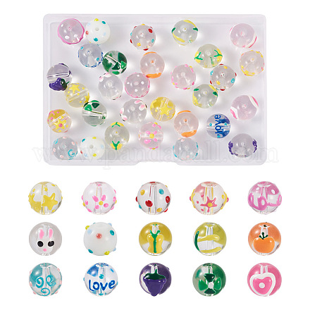 Kissitty 30 pièces 15 perles de verre émaillé transparent de style GLAA-KS0001-09-1