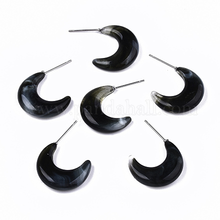Transparent Resin Half Hoop Earrings EJEW-T012-02-B05-1