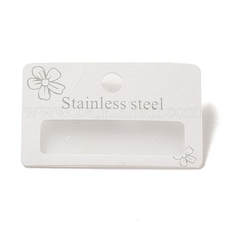 紙とプラスチックのシングル イヤリング ディスプレイ カード、単語ステンレススチール  ピアスに使用  長方形  ホワイト  3.15x5x0.9cm CDIS-L009-11-1
