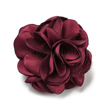 女性用布製バラの花のブローチ  鉄ピンとワニ口クリップ付き  暗赤色  53~55x53~55x34~37mm JEWB-B011-01B-1