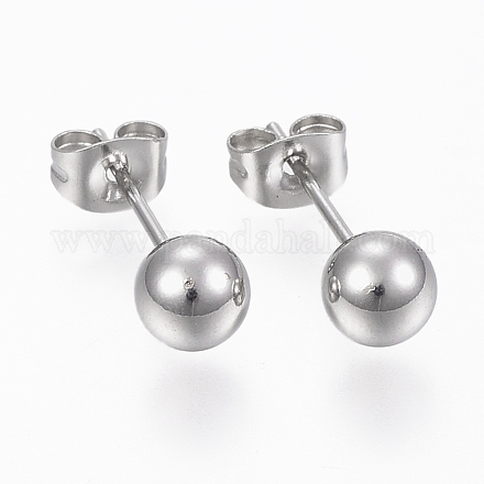 201 Stainless Steel Ball Stud Earrings STAS-P179-02P-4mm-1