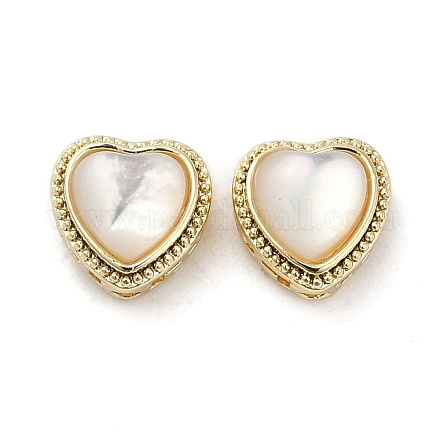 Perles coeur creux en laiton avec coquille blanche naturelle KK-Q793-18G-1
