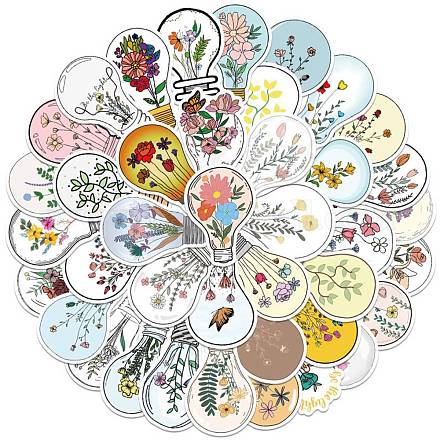 Light Bulb with Flower Pattern Self-Adhesive Picture Stickers X-DIY-P069-01-1