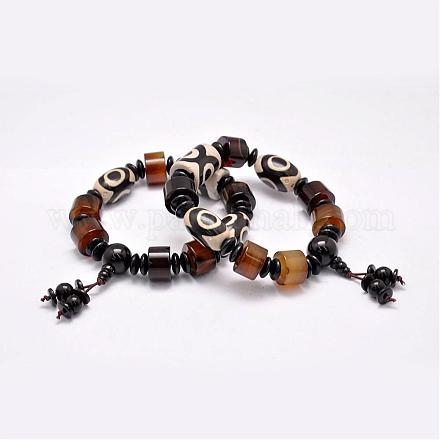 Natural y tintado ágata perlas buddha pulseras BJEW-A107-31-1