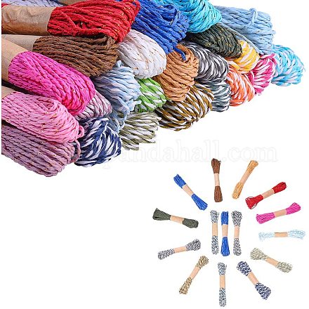 JEWELEADER 24 Bundles 260 Yards Colored Raffia Stripe Cord 1mm Twisted Paper Craft String Rope with Gold Wire Packing Twine Wrap Decoration Weaving Mixed Color 10M Each Bundle OCOR-NB0001-13-1