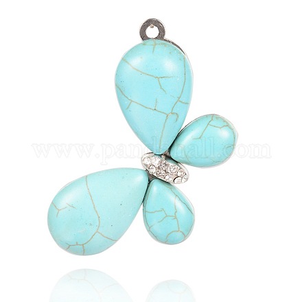Butterfly Alloy Synthetic Turquoise Big Pendants PALLOY-I115-66AS-1