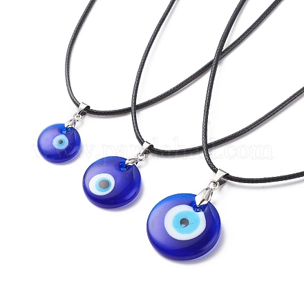 3 pièces 3 taille lampwork mauvais œil pendentif colliers sertis de cordons cirés pour les femmes NJEW-JN03954-1