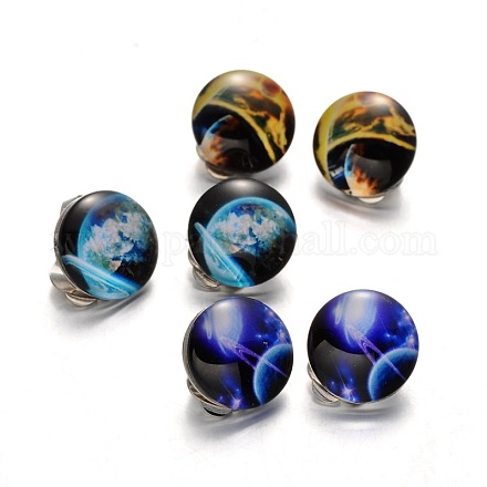 Starry Sky Printed Glass Clip-on Earrings EJEW-JE01379-M-1