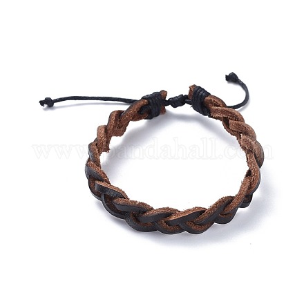 Bracelets ajustables en cuir de vachette tressé BJEW-JB04437-01-1