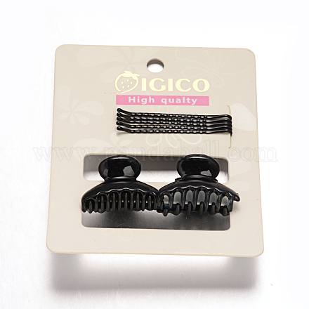 Gunmetal Plated Iron Hair Bobby Pins and Plastic Claw Hair Clips Hair Accessories Sets OHAR-M020-06-1