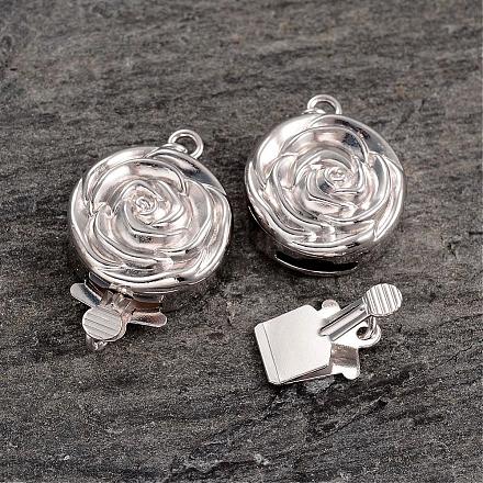Platinum Plated Sterling Silver Rose Flower Box Clasps STER-K014-H718-1P-1