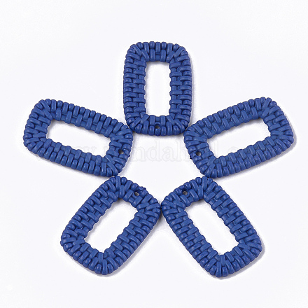 アクリルパーツ  模造ラタン編み風  長方形  ミディアムブルー  36.5~37x24x4mm  穴：1.5mm OACR-T010-07I-1