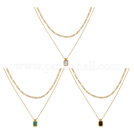 Anattasoul 3 шт. 3 цвета золотой титановый стальной трос и цепи Фигаро двухслойное ожерелье NJEW-AN0001-72-1