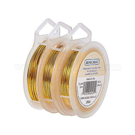 BENECREAT 3 Rolls 18-Gauge/20-Gauge/22-Gauge Tarnish Resistant Gold Coil Wire CWIR-BC0002-10G-1