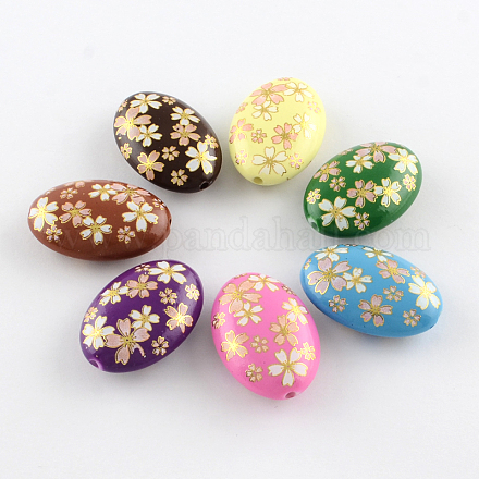 Flower Pattern Opaque Printed Acrylic Beads MACR-R550A-01-1